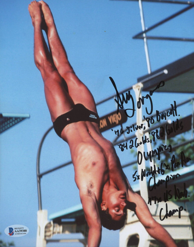 Greg Louganis Signed (Beckett COA) 8x10 Photo with Multiple Career Stat Inscriptions