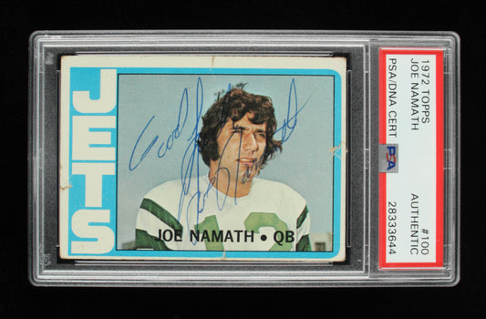 Joe Namath Signed 1972 Topps #100 Inscribed "Good Luck" (PSA)