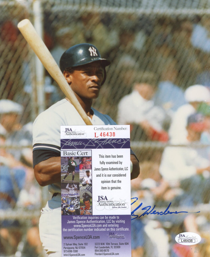 Rickey Henderson Signed Yankees 8x10 Photo (JSA COA)