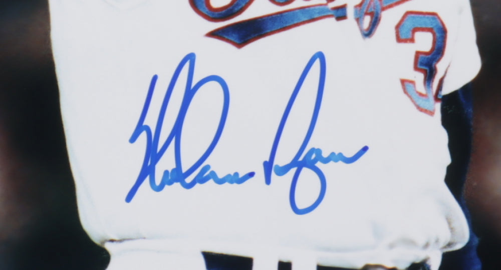 Nolan Ryan Signed Rangers 8x10 Photo (AIV Hologram & Ryan Hologram) - Ryan Tips His Hat to the Crowd After His 5000th Strikeout