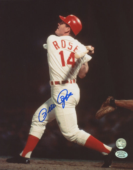 Pete Rose Signed Reds 8x10 Photo (Stacks of Plaques COA & Rose Hologram)