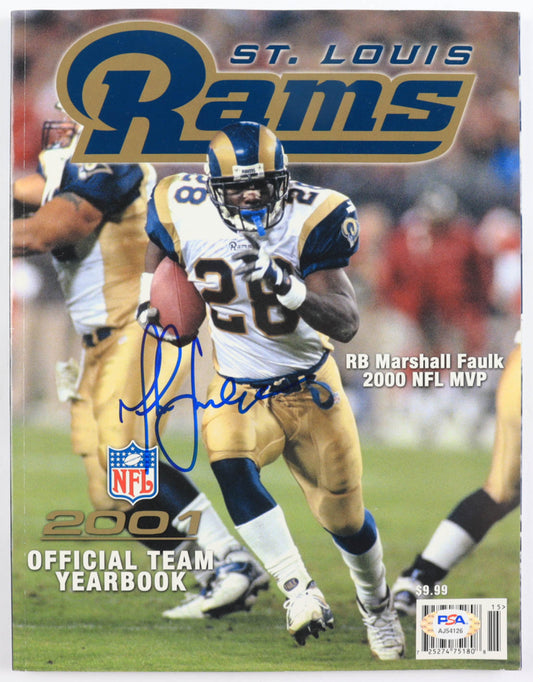 Marshall Faulk Signed 2001 Official Rams Team Yearbook (PSA COA)