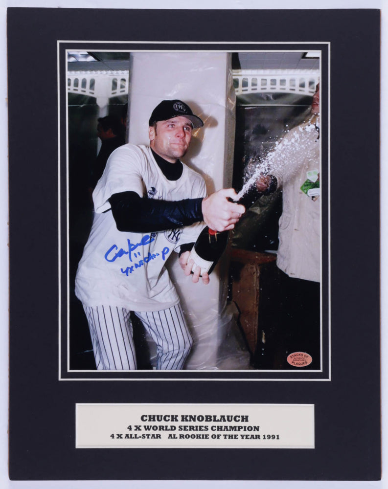 Chuck Knoblauch Signed Yankees 11x14 Custom Matted Photo Display Inscribed "4x WS Champs" (SOP COA)