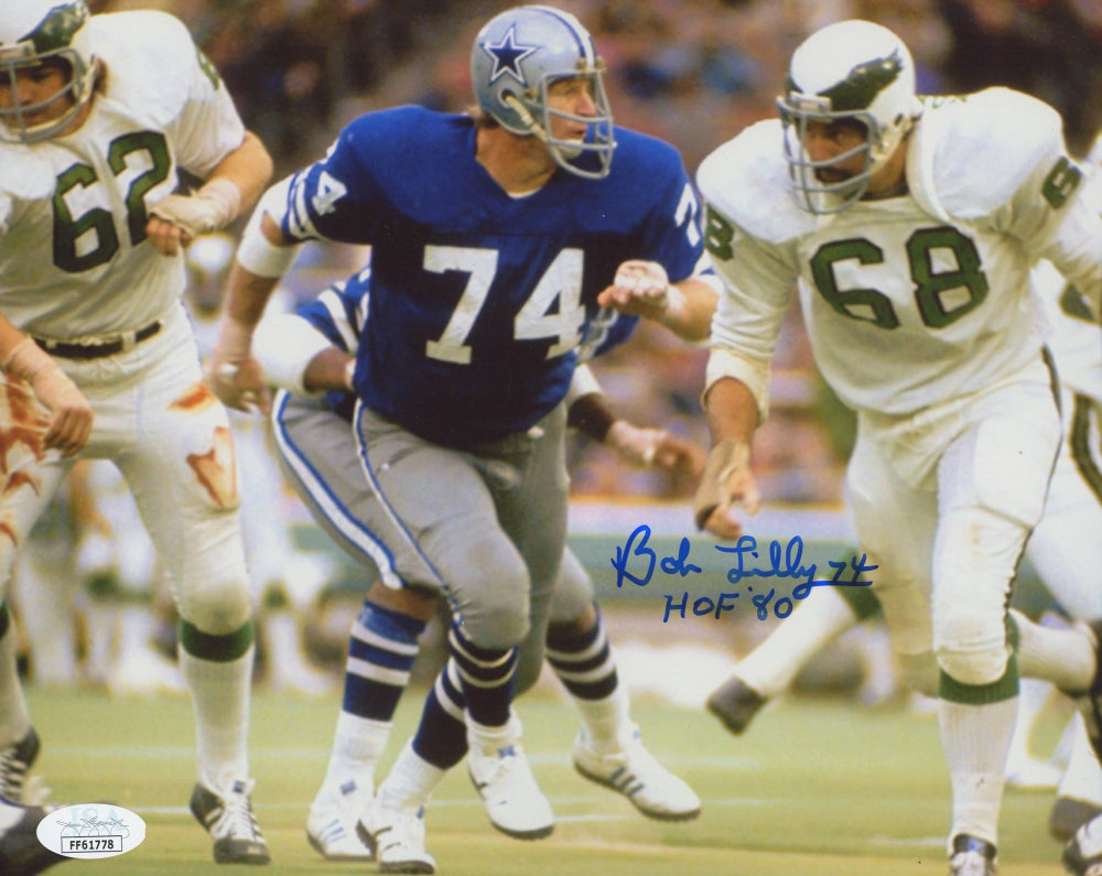 Bob Lilly Signed Cowboys 8x10 Photo Inscribed "HOF 80" (JSA COA)