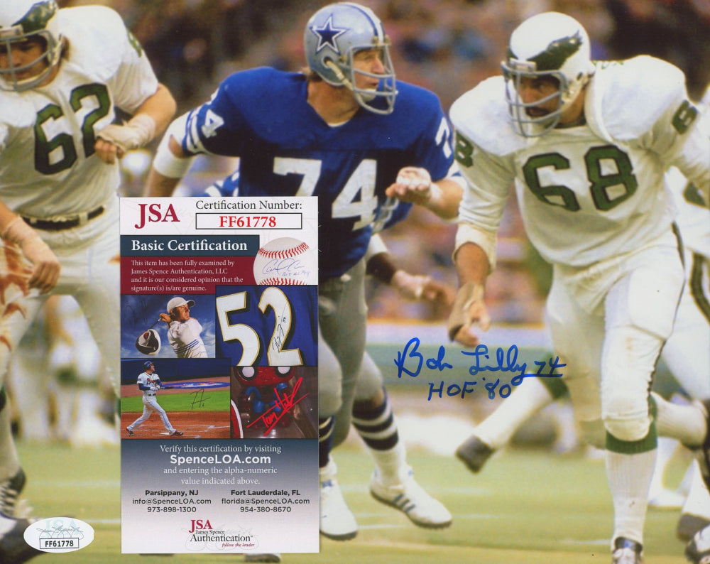 Bob Lilly Signed Cowboys 8x10 Photo Inscribed "HOF 80" (JSA COA)