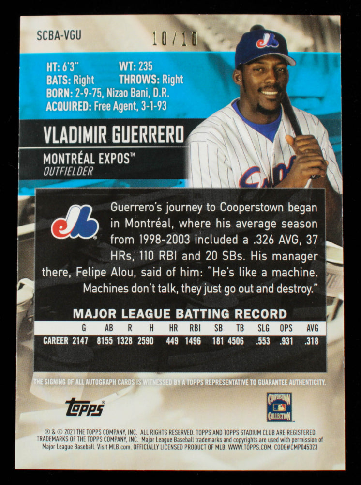 Vladimir Guerrero 2021 Stadium Club Autographs Rainbow Foil #SCBAVGU Serially Numbered #10 / 10