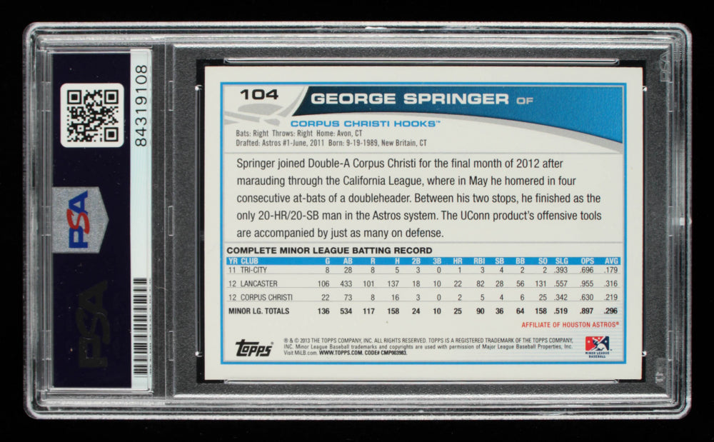 George Springer Signed 2013 Topps Pro Debut #104 (PSA Encapsulated) - Rookie Card