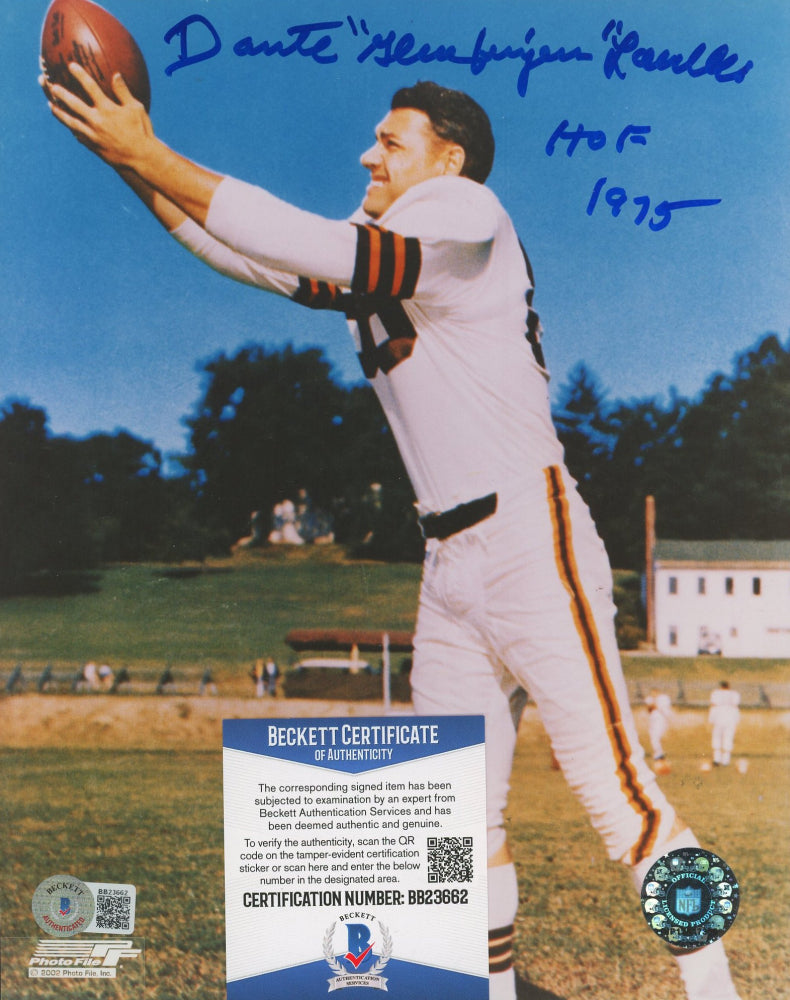 Dante "Gluefingers" Lavelli Signed (Beckett COA) Browns 8x10 Photo Inscribed "HOF 1975"