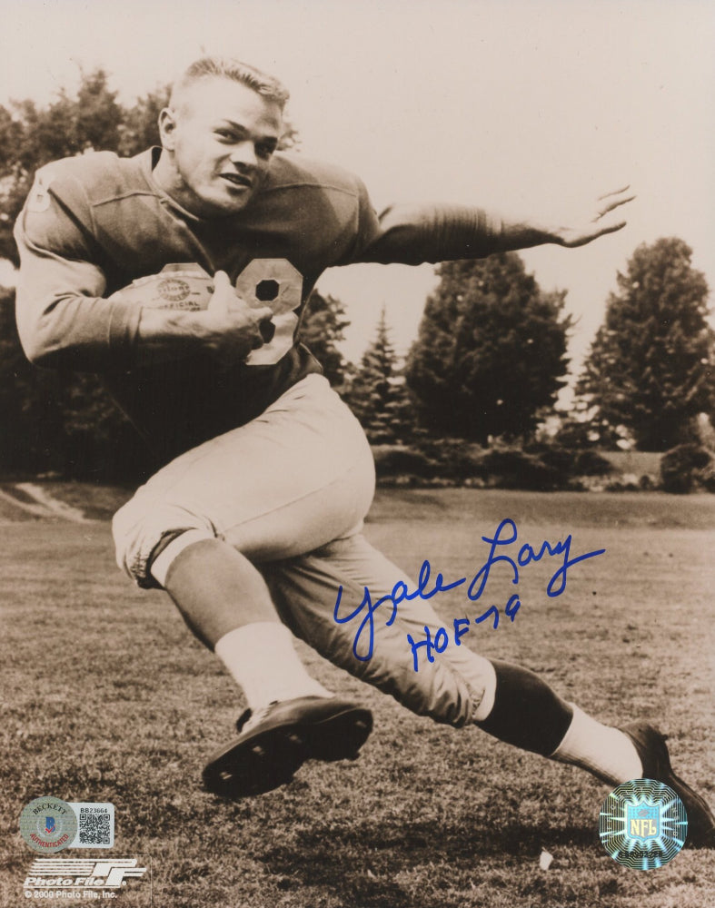 Yale Lary Signed Lions 8x10 Photo Inscribed "HOF 79" (Beckett COA)