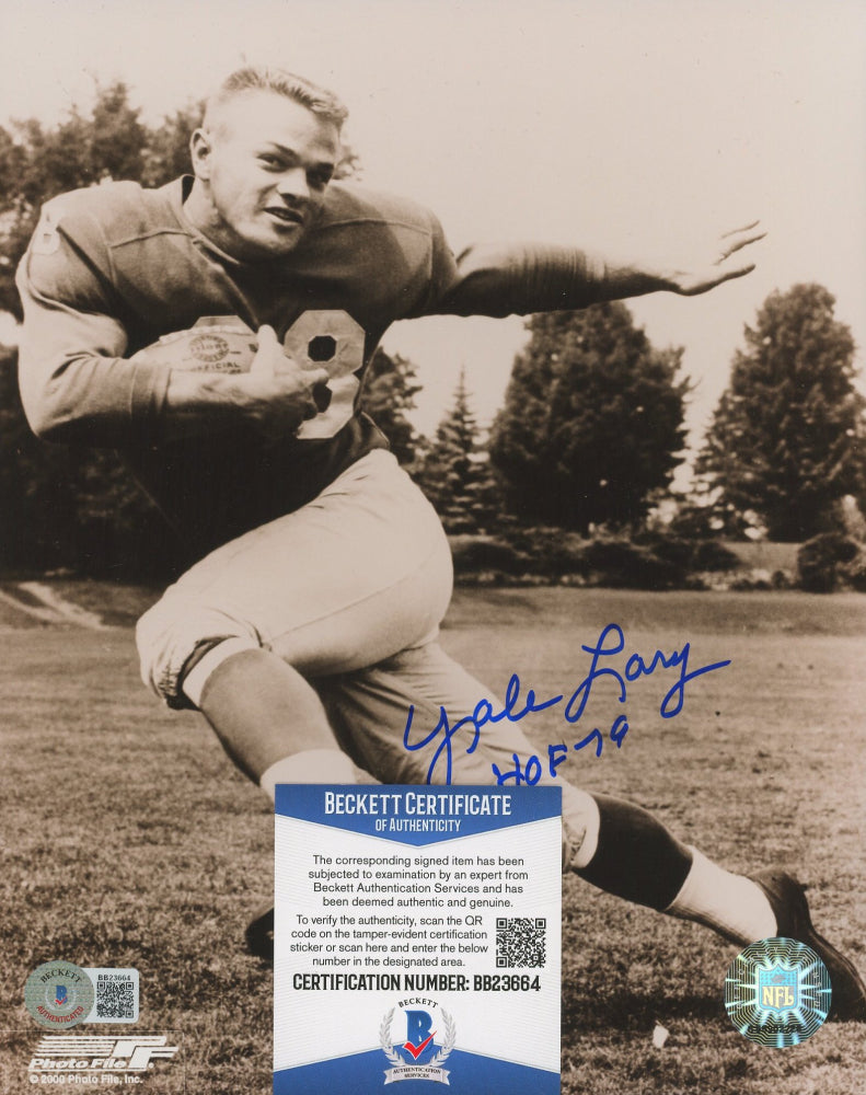 Yale Lary Signed Lions 8x10 Photo Inscribed "HOF 79" (Beckett COA)