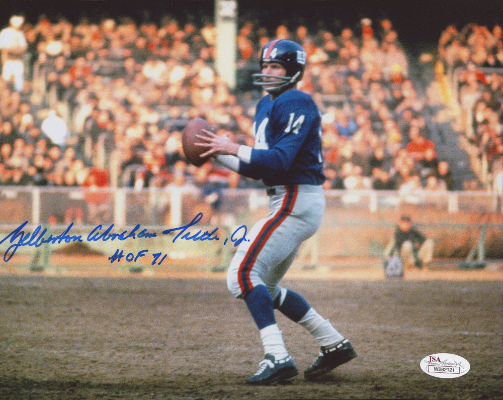 Yelberton Abraham Tittle Jr. Signed (JSA COA) Giants 8x10 Photo Inscribed "HOF '71"