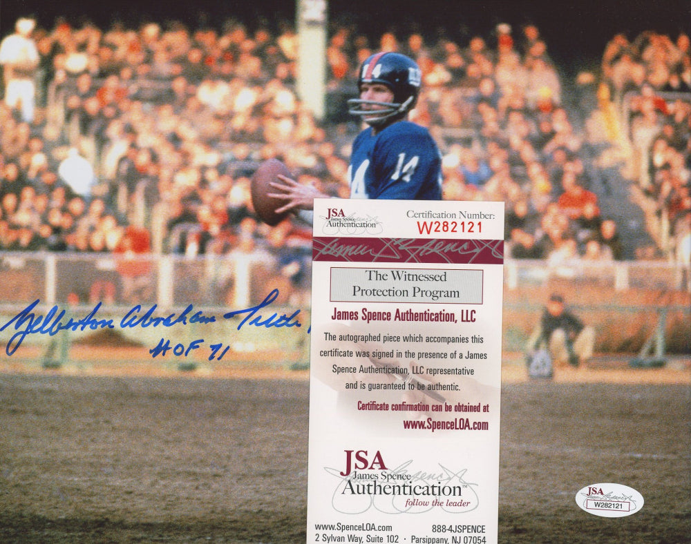 Yelberton Abraham Tittle Jr. Signed (JSA COA) Giants 8x10 Photo Inscribed "HOF '71"