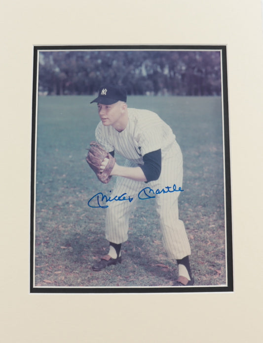 Mickey Mantle Signed (PSA) Yankees 11x14 Custom Matted Photo Display