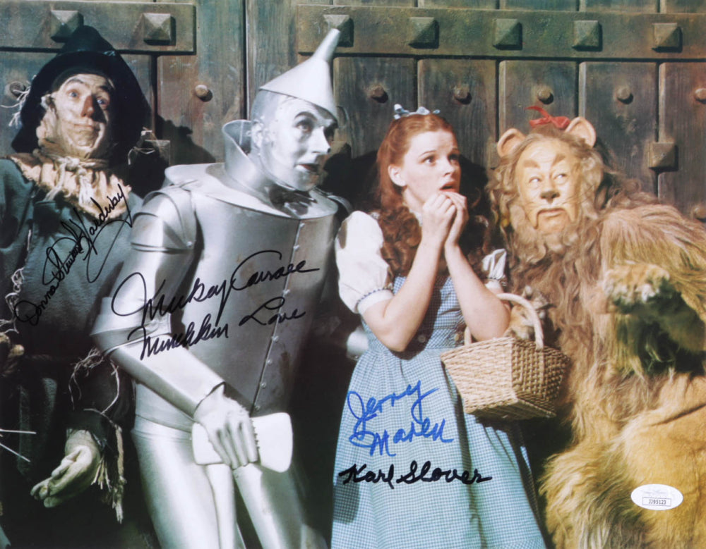 "The Wizard of Oz" 11x14 Photo Signed (JSA COA) by Mickey Carroll, Donna Stewart Hardway, Karl Slover, & Jerry Maren