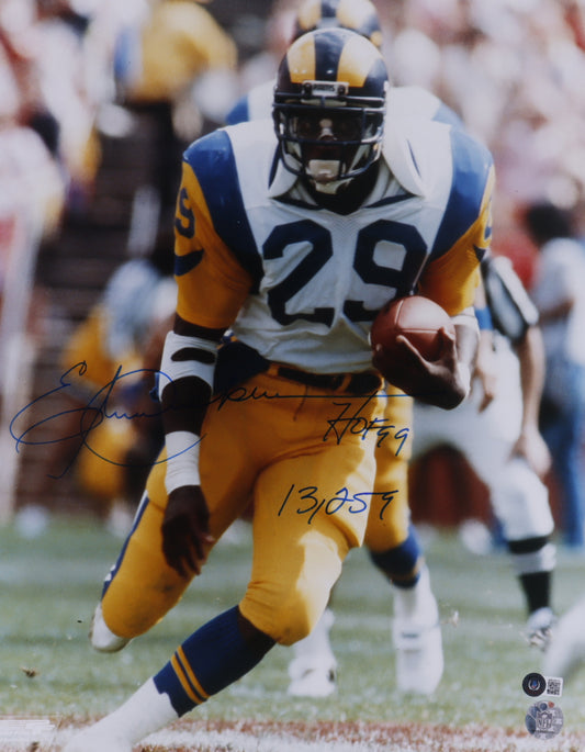 Eric Dickerson Signed (Beckett COA) Rams 16x20 Matted Photo Inscribed "HOF 99" & "13,259"