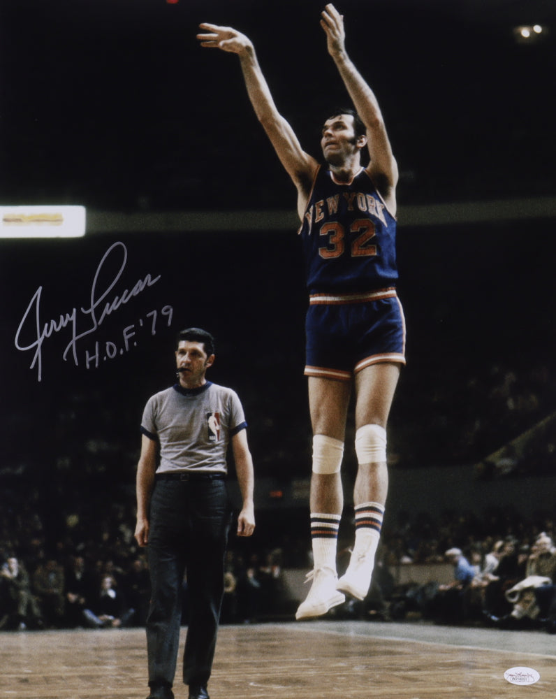 Jerry Lucas Signed Knicks 16x20 Photo Inscribed "H.O.F. '79" (JSA COA)