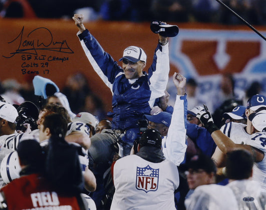 Tony Dungy Signed (Steiner COA) Colts 16x20 Photo Inscribed "SB XLI Champs" & "Colts 29 Bears 17"