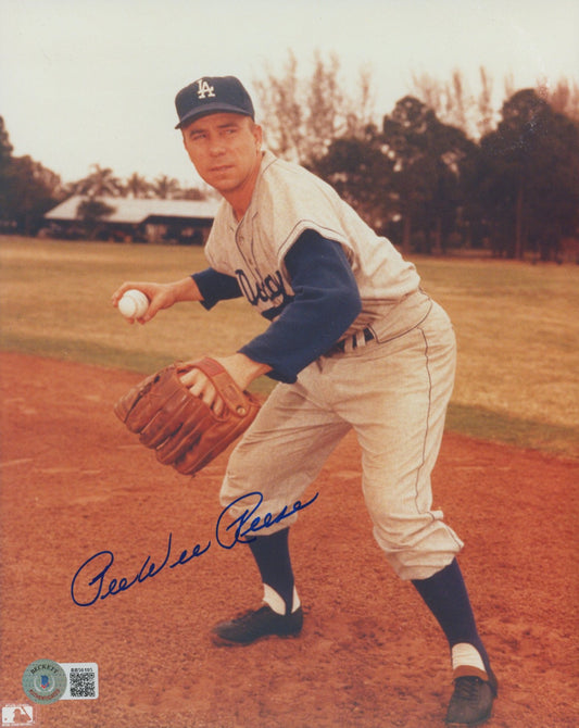 Pee Wee Reese Signed Dodgers 8x10 Photo (Beckett COA)