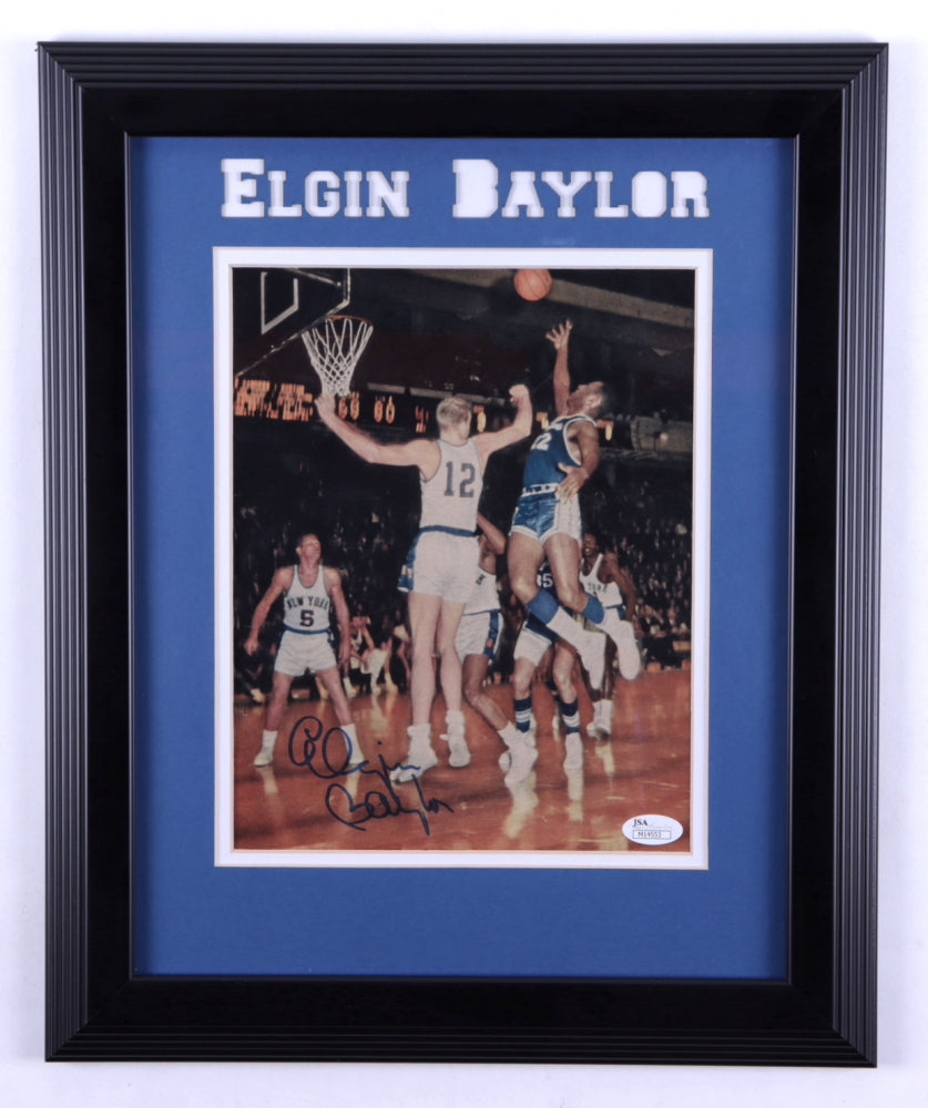 Elgin Baylor Signed Lakers 14x17 Custom Framed Photo Display (JSA COA)