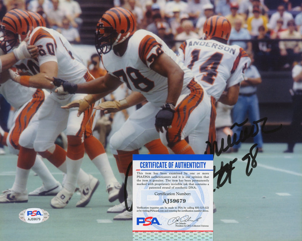 Anthony Munoz Signed (PSA COA) Bengals 8x10 Photo Inscribed "HOF 98"