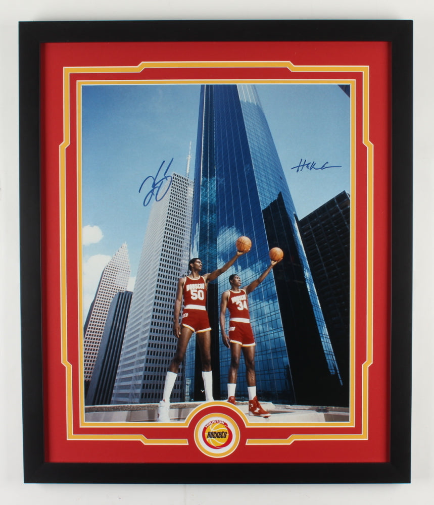 Hakeem Olajuwon & Ralph Sampson Signed (Steiner COA) Rockets 22x26 Custom Framed Photo Display