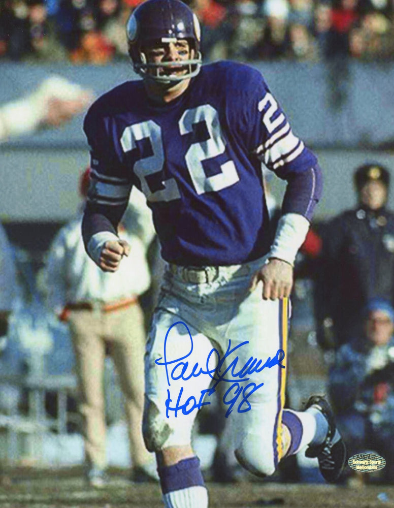 Paul Krause Signed Vikings 8x10 Photo Inscribed "HOF 98" (Schwartz COA)