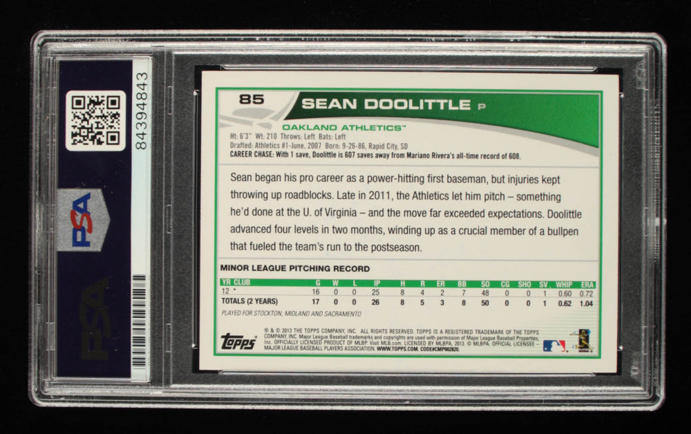 Sean Doolittle Signed 2013 Topps #85 RC (PSA) - Rookie Card