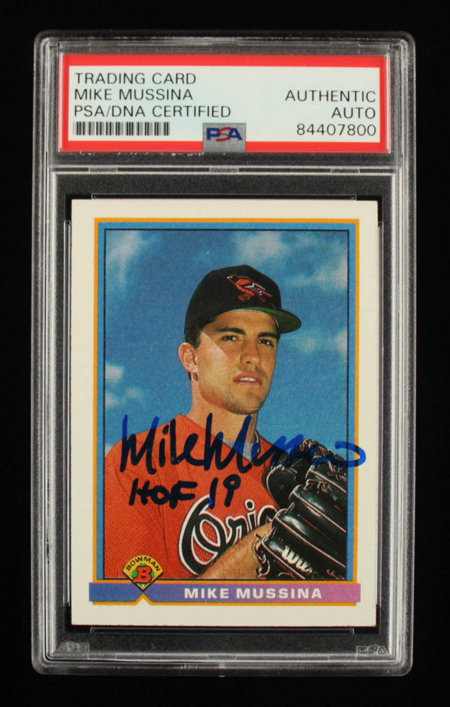 Mike Mussina Signed 1991 Bowman #97 Inscribed "HOF 19" (PSA) - Rookie Card