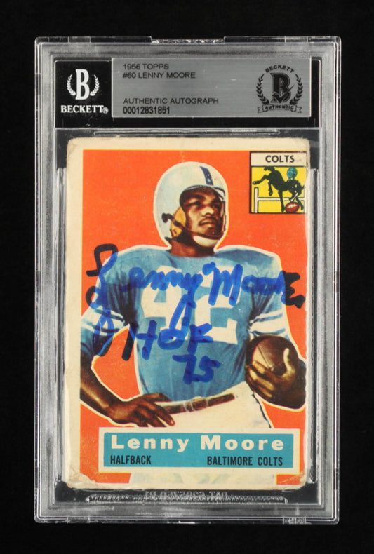 Lenny Moore Signed 1956 Topps #60 Inscribed "HOF 75" (BGS) - Rookie Card