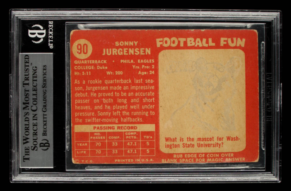 Sonny Jurgensen Signed 1958 Topps #90 RC Inscribed "HOF '88" (BGS) - Rookie Card