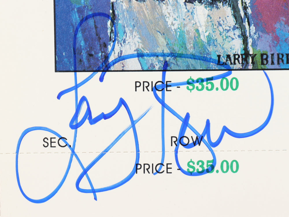 Larry Bird Signed (PSA COA) Boston Garden "Larry Bird Night" Uncut Ticket with LeRoy Neiman Art