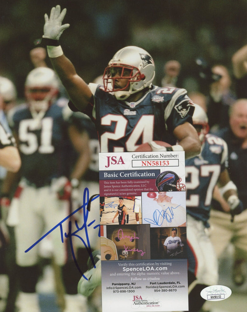 Ty Law Signed Patriots 8x10 Photo (JSA COA)