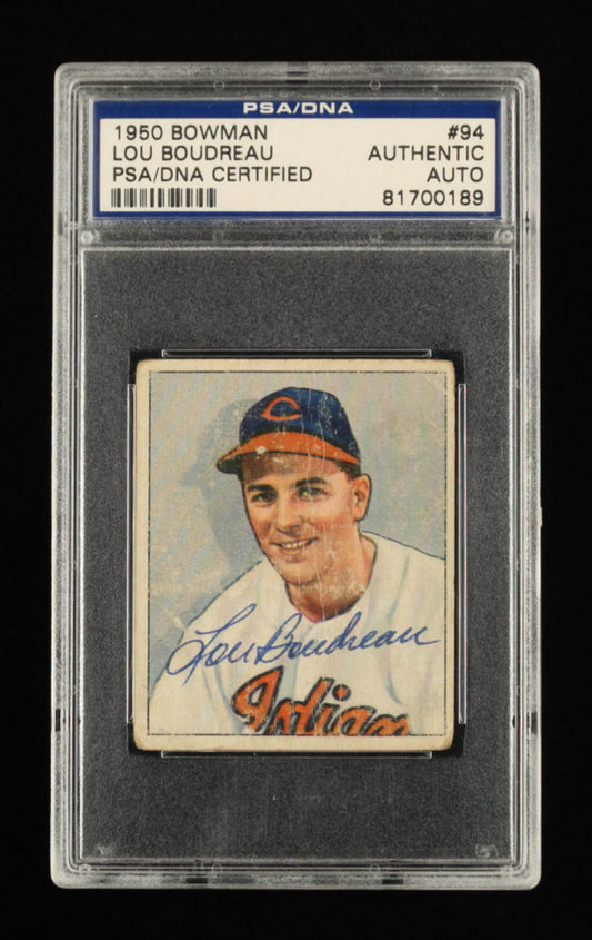 Lou Boudreau Signed 1950 Bowman #94 MG (PSA)