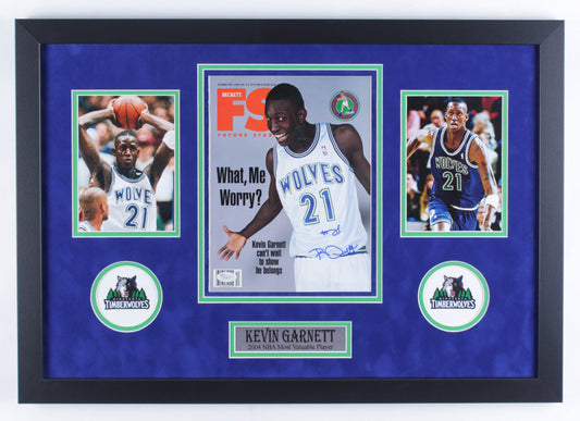 Kevin Garnett Signed (JSA COA) Timberwolves 19x27 Custom Framed Magazine Display