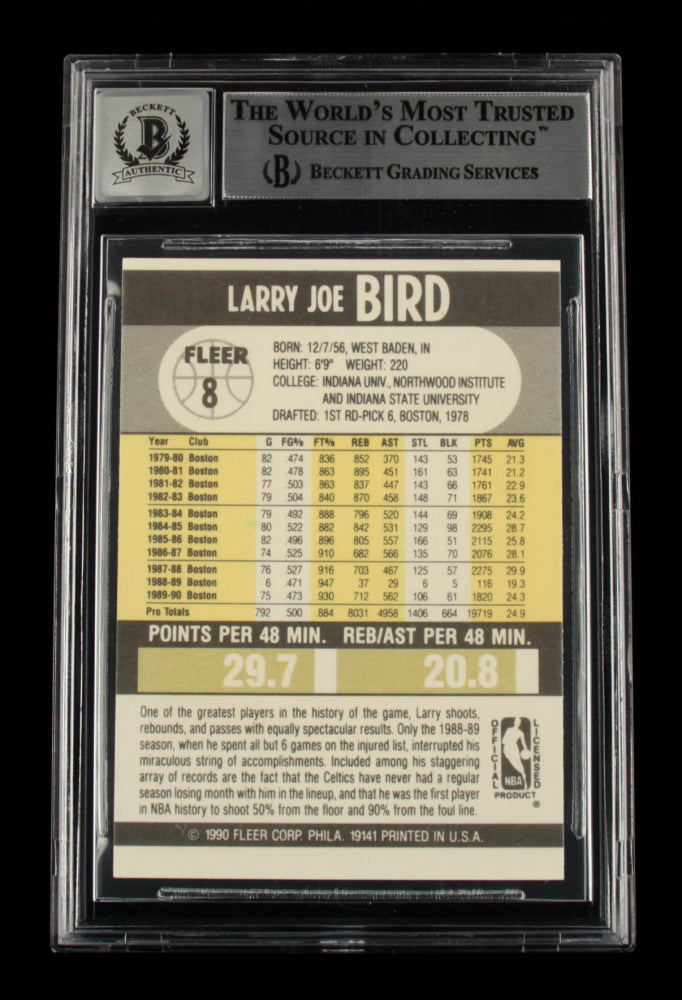 Larry Bird Signed 1990-91 Fleer #8 - Autograph Graded Beckett (BGS) 10