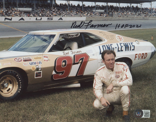 Red Farmer Signed (Beckett COA) NASCAR 8x10 Photo Inscribed "HOF 2021"