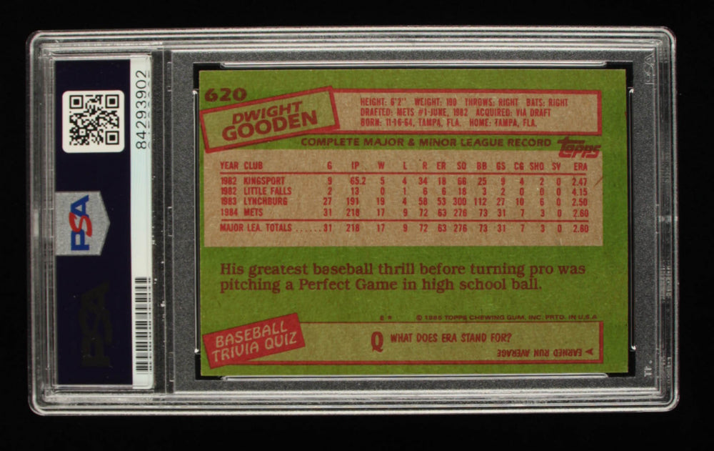 Doc Gooden Signed 1985 Topps #620 - Rookie Card / Autograph Graded PSA 10