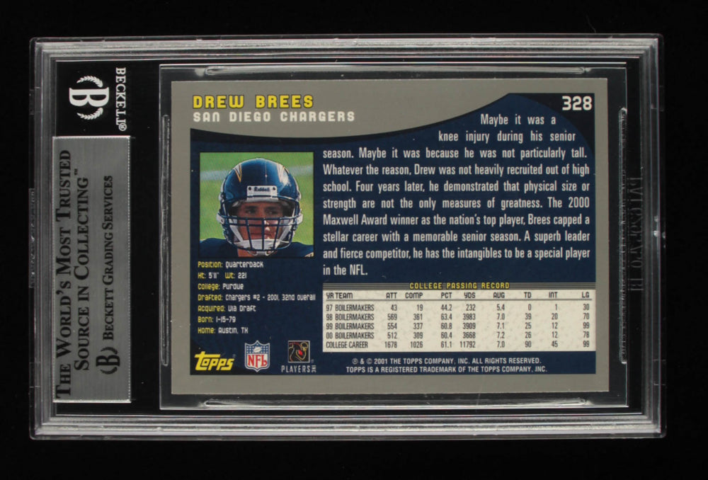 Drew Brees Signed 2001 Topps #328 (BGS) - Rookie Card