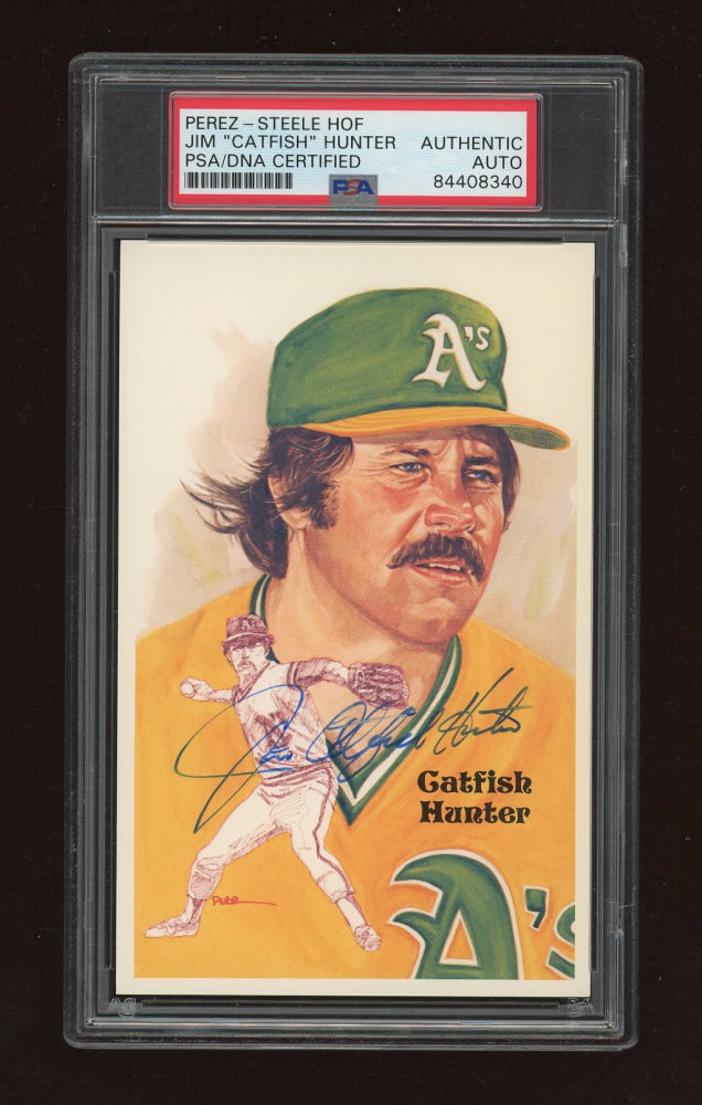 Jim "Catfish" Hunter Signed Athletics 3.5x5.5 LE Perez Steele Galleries Hall of Fame Postcard (PSA) Limited Edition # 08080 / 10,000