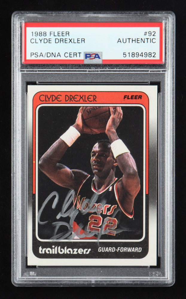 Clyde Drexler Signed 1988-89 Fleer #92 (PSA) - Rookie Card