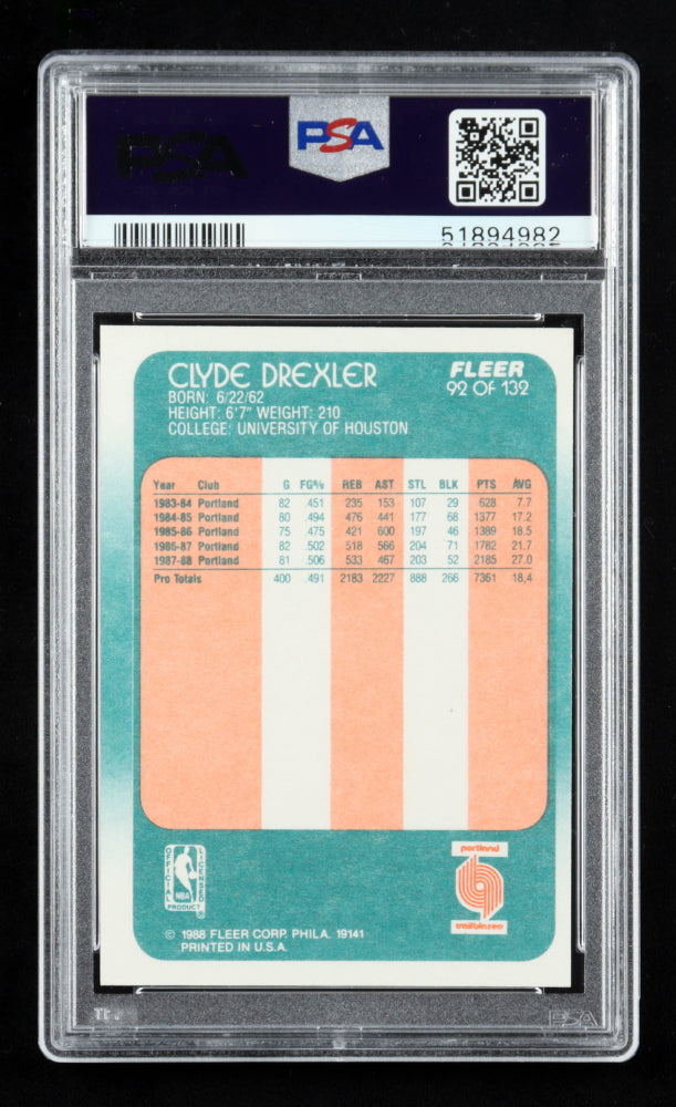 Clyde Drexler Signed 1988-89 Fleer #92 (PSA) - Rookie Card