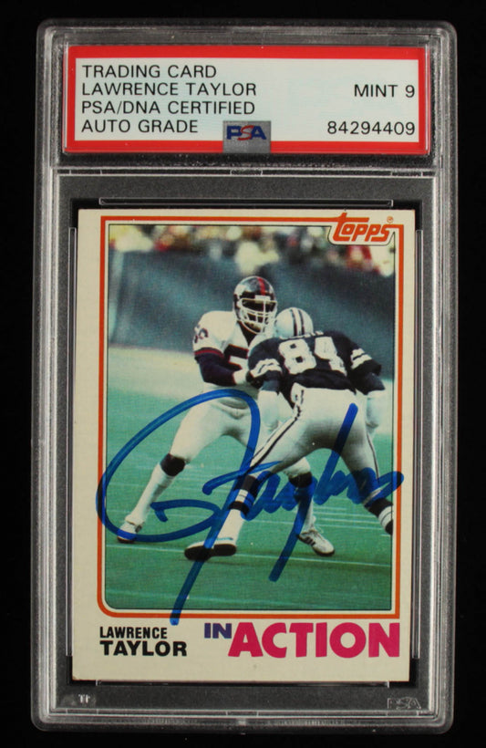 Lawrence Taylor Signed 1982 Topps #435 IA - Rookie Card- Autograph Graded PSA 9