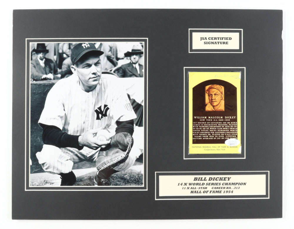 Bill Dickey Signed (JSA COA) Yankees 14x18 Custom Matted Hall of Fame Post Card Display