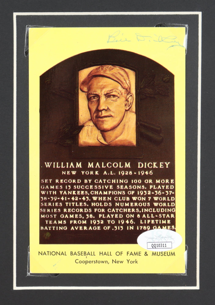 Bill Dickey Signed (JSA COA) Yankees 14x18 Custom Matted Hall of Fame Post Card Display