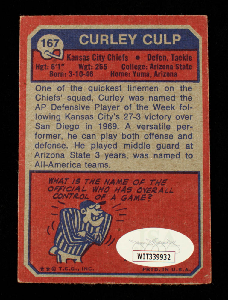 Curley Culp Signed 1973 Topps #167 Inscribed "HOF 13" (JSA COA) - Rookie Card