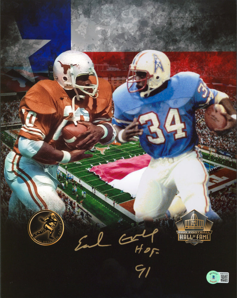 Earl Campbell Signed (Beckett) Hall of Fame 11x14 Photo Inscribed "HOF 91"