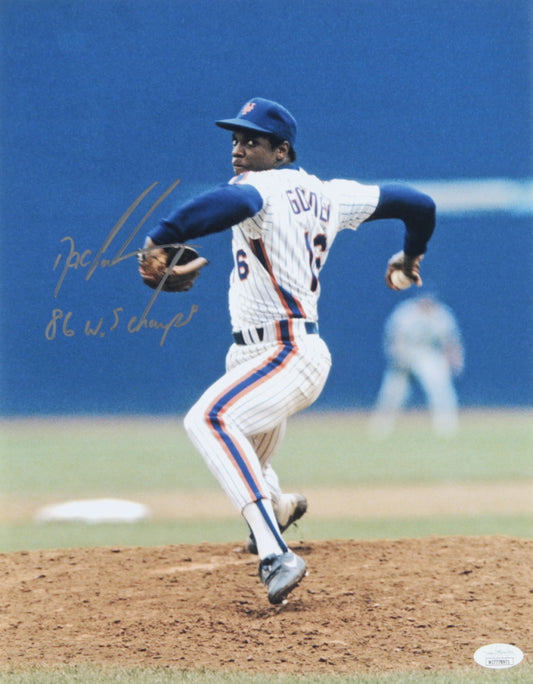 Doc Gooden Signed (JSA COA) Mets 11x14 Photo Inscribed "86 W.S Champs"