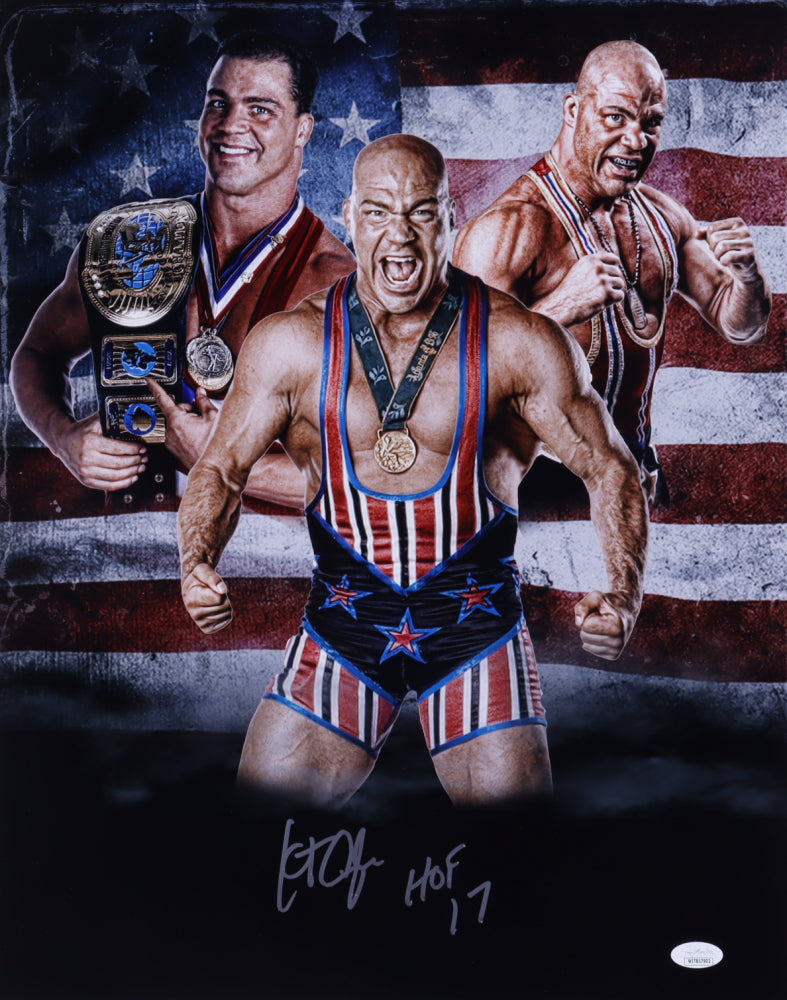 Kurt Angle Signed (JSA) 16x20 Photo Inscribed "HOF 2017"