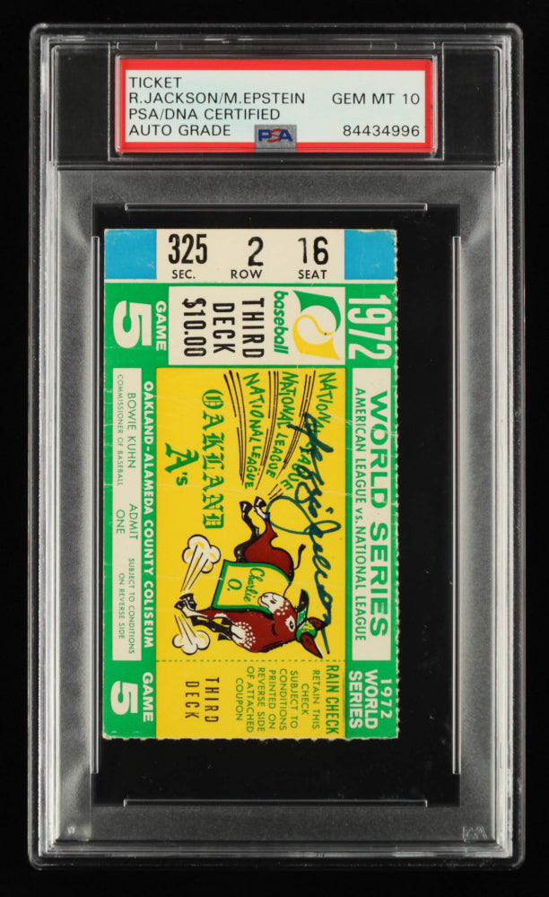 Reggie Jackson & Mike Epstein Signed 1972 World Series Game 5 Ticket - Autograph Graded PSA 10