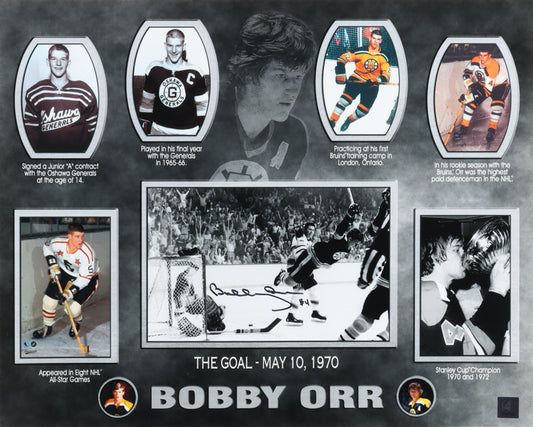 Bobby Orr Signed Bruins Career Highlight 16x20 Photo Collage (Orr) Official Bobby Orr Hologram & COA